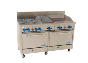 Comstock-Castle F3226-24-1RB 60″ Gas Restaurant Range w/ (4) Open Burners, (1) 24″ Griddle, (1) 12″ Charbroiler, (2) Standard Ovens, 246.000 BTU