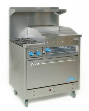 Comstock-Castle F330-24B 36″ Gas Restaurant Range w/ (2) Open Burners, (1) 24″ Raised Griddle, (1) Standard Oven, 132.000 BTU