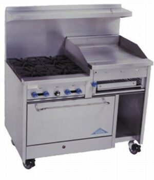 Comstock-Castle F3430-24B 48″ Gas Restaurant Range w/ (4) Open Burners, 24″ Raised Griddle, (1) Standard Oven, (1) Cabinet Base, 186.000 BTU