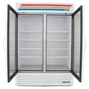 True GDM-49F-HC~TSL01 54″ Two Glass Swing Door Merchandiser Freezer in White, 44 Cu. Ft.