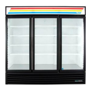 True GDM-72F-HC~TSL01 78″ Three Glass Swing Door Merchandiser Freezer in White, 62 Cu. Ft.