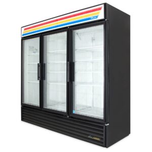True GDM-72F-HC~TSL01 78″ Three Glass Swing Door Merchandiser Freezer in White, 62 Cu. Ft.