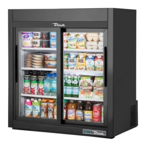 True GDM-09-SQ-HC-LD 36″ Countertop Refrigerator w/ Front Access – Sliding Doors, Black, 115v