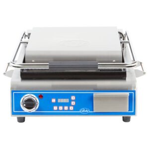 Globe GPG14D Single Commercial Panini Press w/ Cast Iron Grooved Plates, 120v