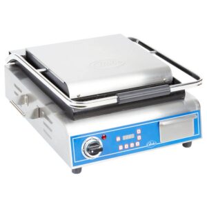 Globe GPG14D Single Commercial Panini Press w/ Cast Iron Grooved Plates, 120v