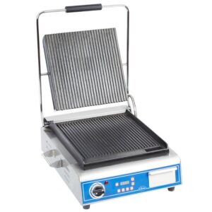 Globe GPG14D Single Commercial Panini Press w/ Cast Iron Grooved Plates, 120v