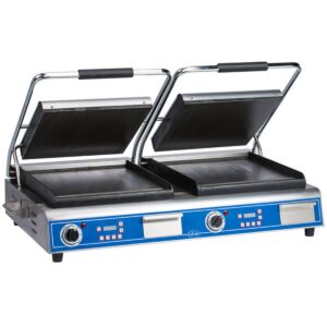 Globe GSGDUE14D Double Commercial Panini Press w/ Cast Iron Smooth Plates, 208-240v/1ph