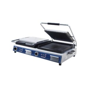 Globe GPGDUE14D Double Commercial Panini Press w/ Cast Iron Grooved Plates, 208-240v/1ph