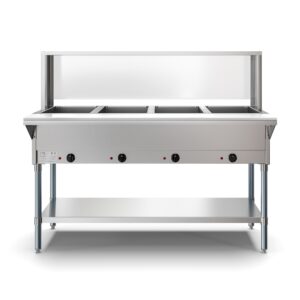 Koolmore KM-OWS-4SG 58″Electric Steam Table with Undershelf and Sneeze Guard, (4) Open Wells