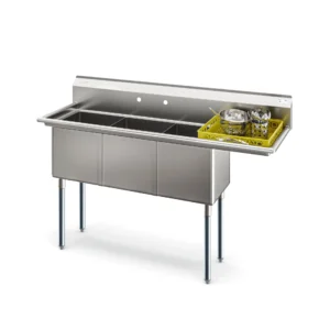 Koolmore KM-SC151514-15R316 63″ Three Compartment Sink, 15″Wx15″L Bowl With Right-Hand Drainboard