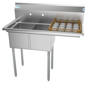 Koolmore SB121610-16R3 43″ Two Compartment Sink, 12″W x 16″L Bowl With Right-Hand Drainboard