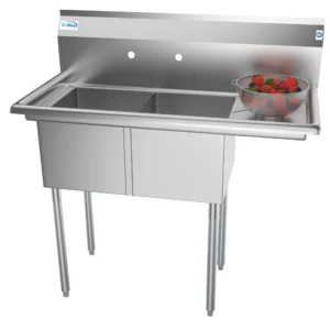 Koolmore SB141611-12R3 43″ Two Compartment Sink, 14″W x 16″L Bowl With Right-Hand Drainboard