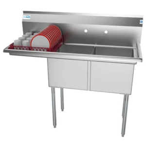 Koolmore SB151512-15L3 48″ Two Compartment Sink, 15″W x 15″L Bowl With Left-Hand Drainboard