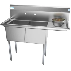 Koolmore SB151512-15R3 48″ Two Compartment Sink, 15″W x 15″L Bowl With Right-Hand Drainboard