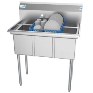 Koolmore SC101410-N3 45″ Three Compartment Sink, 10″W x 14″L Bowl Without Drainboard
