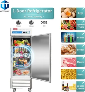 Commercial Reach in Fridge, 23 Cu.ft Stainless Steel Reach in Upright Fan Cooling Refrigerator