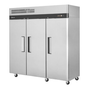 Turbo Air M3R72-3-N 77″ Three Section Reach-In Refrigerator w/ 3 Solid Doors, Top Mount, Aluminum Interior, 66 cu. ft.