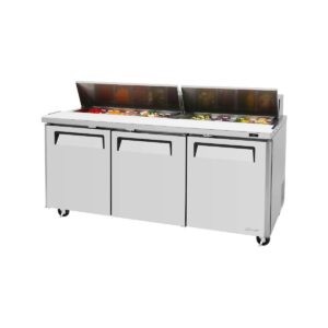 Turbo Air MST-72-N 72″ Three Section Sandwich / Salad Prep Table w/ 3 Doors, 18 Pans
