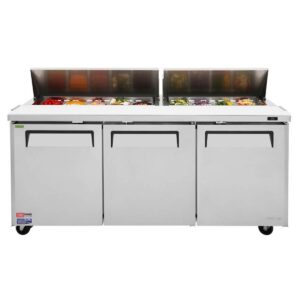 Turbo Air MST-72-N 72″ Three Section Sandwich / Salad Prep Table w/ 3 Doors, 18 Pans
