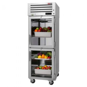 Turbo Air PRO-26-2R-SG-PT-N One Section Pass-Thru Refrigerator w/ 2 Glass & 2 Solid Half Doors, Top Mount, Stainless Steel, 27 cu. ft.