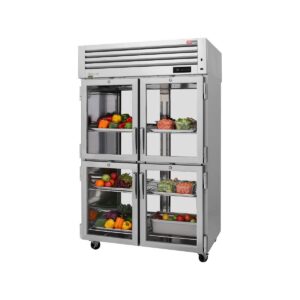Turbo Air PRO-50-4R-G-N 51″ Two Section Reach-In Refrigerator w/ 4 Glass Half Doors, Top Mount, Stainless Steel, 47 cu. ft.