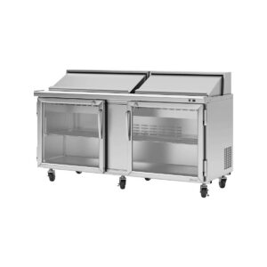 Turbo Air PST-72-G-N 72″ Two Section Sandwich / Salad Prep Table w/ 2 Glass Doors, 18 Pans