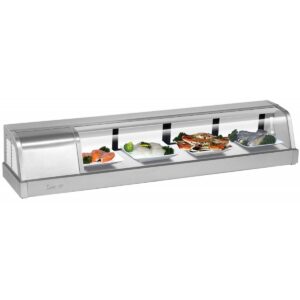 Turbo Air SAK-60L-N 59″ Refrigerated Self-Contained Left Compressor Curved Glass Stainless Steel Sushi Display Case, 4 Doors- 5 Pan Capacity