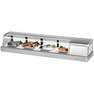 Turbo Air SAK-60R-N 59″ Refrigerated Self-Contained Right Compressor Curved Glass Stainless Steel Sushi Display Case, 4 Doors- 5 Pan Capacity