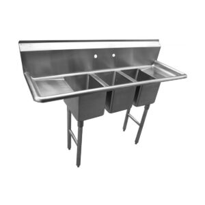 Serv-Ware CS3CWP1410212 58″ Three Compartment Sink, 10″W x 14″L Bowl With 2 Drainboards