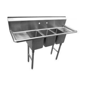 Serv-Ware CS3CWP1614212 70″ Three Compartment Sink, 14″W x 16″L Bowl With 2 Drainboards