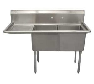 Serv-Ware D2CWP1818L-18 56″ Two Compartment Sink, 18″W x 18″L Bowl With Left-Hand Drainboard
