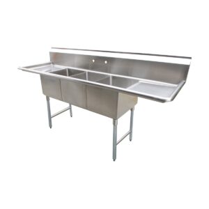 Serv-Ware D3CWP1620 53″ Three Compartment Sink, 16″W x 20″L Bowl Without Drainboard
