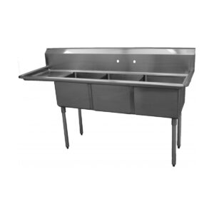 Serv-Ware D3CWP1620L-18 68″ Three Compartment Sink, 16″W x 20″L Bowl With Left-Hand Drainboard