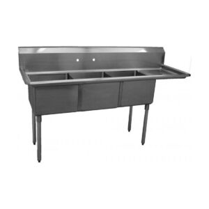 Serv-Ware D3CWP1620R-18 68″ Three Compartment Sink, 16″W x 20″L Bowl With Right-Hand Drainboard