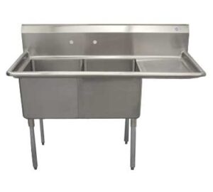 Serv-Ware E2CWP2424R-24 74″ Two Compartment Sink, 24″W x 30″L Bowl With Right-Hand Drainboard