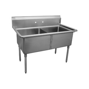 Serv-Ware E2CWP2424 53″ Two Compartment Sink, 24″W x 24″L Bowl Without Drainboard
