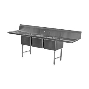 Serv-Ware E3CWP15152-15 75″ Three Compartment Sink, 15″W x 15″L Bowl With 2 Drainboards