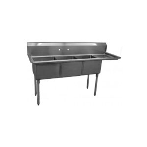Serv-Ware E3CWP1515R-15 62″ Three Compartment Sink, 15″W x 15″L Bowl With Right-Hand Drainboard