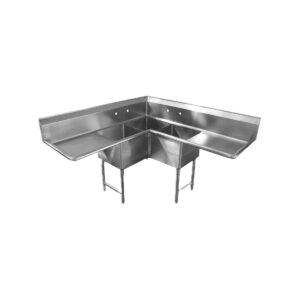 Serv-Ware E3CWP18182-24-C 63″ 3 Compartment Corner Sink, 18″W x 18″L 3 Bowl