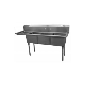 Serv-Ware E3CWP1818L-18 74″ Three Compartment Sink, 18″W x 18″L Bowl With Left-Hand Drainboard