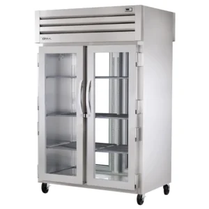 True STA2RPT-2G-2G-HC 52 3/5″ Two Section Pass Thru Refrigerator, (4) Left/Right Hinge Glass Doors, 115v