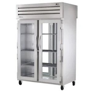 True STG2RPT-2G-2G-HC 52 3/5″ Two Section Pass Thru Refrigerator, (4) Left/Right Hinge Glass Doors, 115v