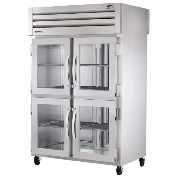 True STG2RPT-4HG-2S-HC 52 5/8" Two Section Pass Thru Refrigerator, (4) Glass Doors, (2) Solid Doors, Left/Right Hinge, 115v