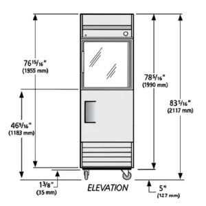 True T-23-1-G-1-HC~FGD01 27″ One Section Reach In Refrigerator, (1) Glass Door, (1) Solid Door, Right Hinge, 115v