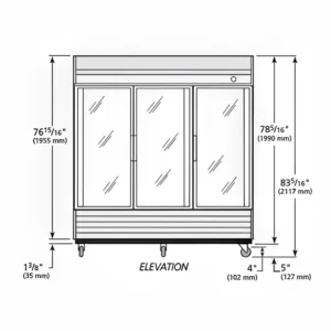 True T-72G-HC~FGD01 78 1/10″ Three Section Reach In Refrigerator, (3) Left/Right Hinge Glass Doors, 115v