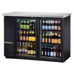 True TBB-24-48G-HC-LD 49" Two Glass Swing Door Back Bar Cooler with LED Lighting