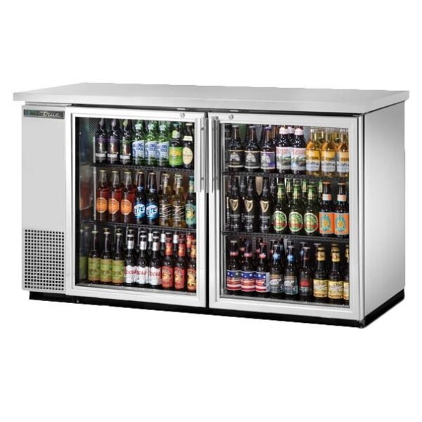 True TBB-24-60G-S-HC-LD 61" Two Glass Swing Door Stainless Steel 24" Back Bar Cooler w/ LED
