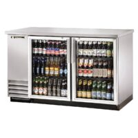 True TBB-2G-S-HC-LD 58" Two Glass Swing Door Stainless Steel Back Bar Cooler with LED