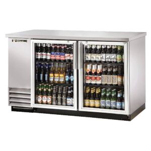 True TBB-2G-S-HC-LD 58″ Two Glass Swing Door Stainless Steel Back Bar Cooler with LED