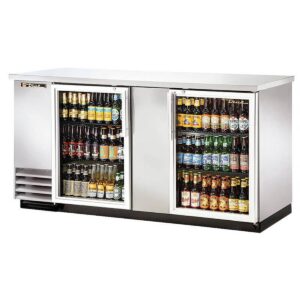 True TBB-3G-S-HC-LD 69" Two Glass Swing Door Stainless Steel Back Bar Cooler with LED - Image 1